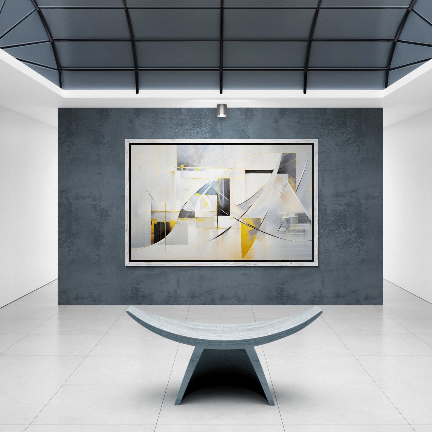 Canvas Print Geometric Whispers abstract composition on dark blue textured wall framed on Tampa Home & Garden Store