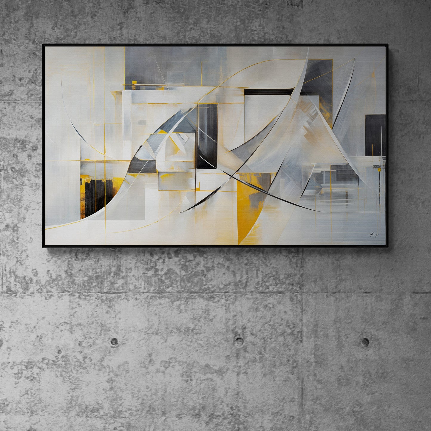 Canvas Print Geometric Whispers by Tailored Canvases in gray, white, yellow abstract shapes on Tampa Home & Garden Store