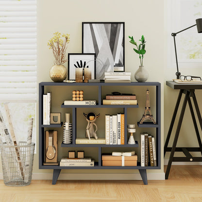 Librería Geométrica con Kit Antivuelco y Estantería de Almacenamiento - Negra