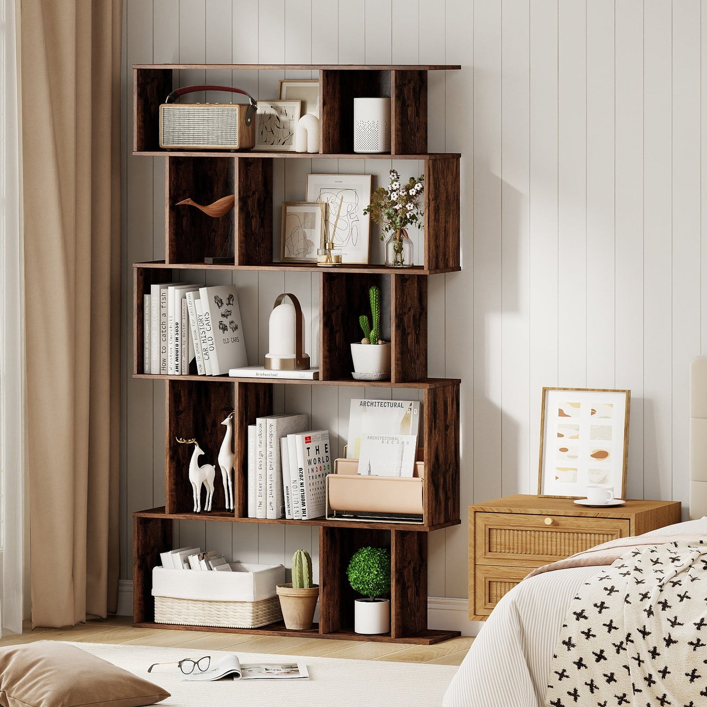 Geometric Bookshelf 5-Tier with Open Shelves