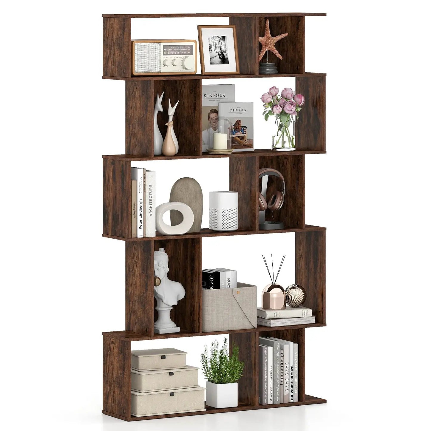 Geometric Bookshelf 5-Tier with Open Shelves