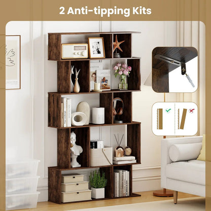 Geometric Bookshelf 5-Tier with Open Shelves