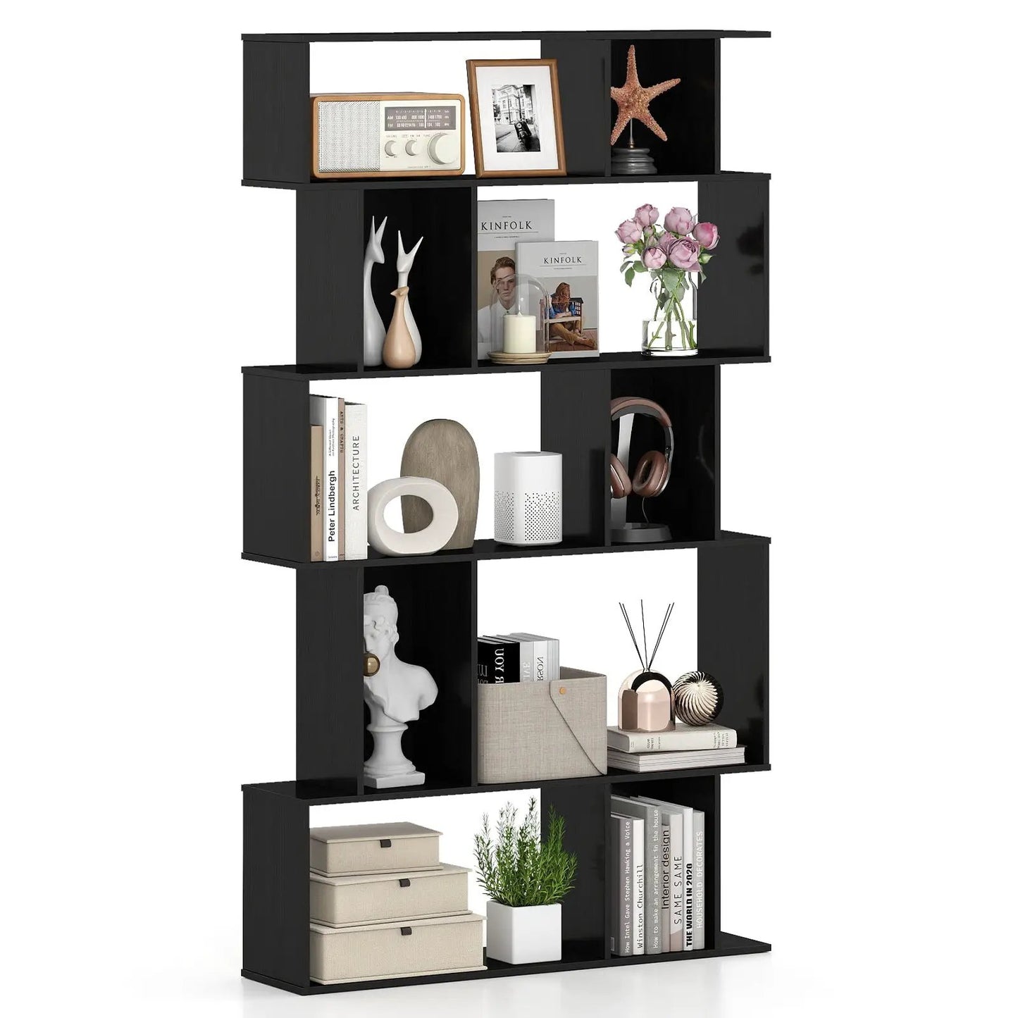 Geometric Bookshelf 5-Tier with Open Shelves