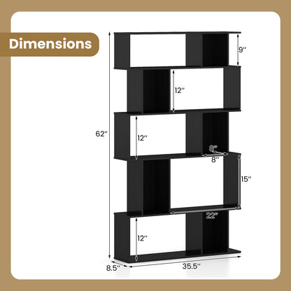 Geometric Bookshelf 5-Tier with Open Shelves
