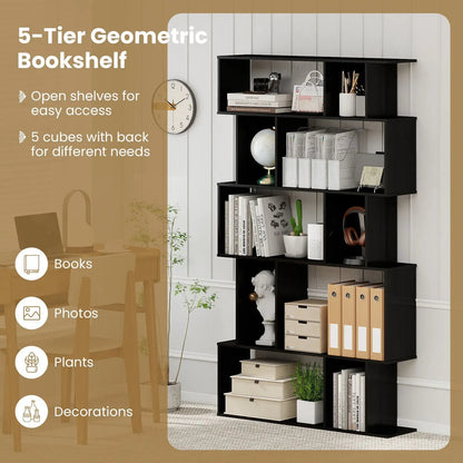 Geometric Bookshelf 5-Tier with Open Shelves