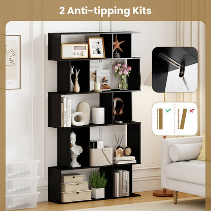 Geometric Bookshelf 5-Tier with Open Shelves