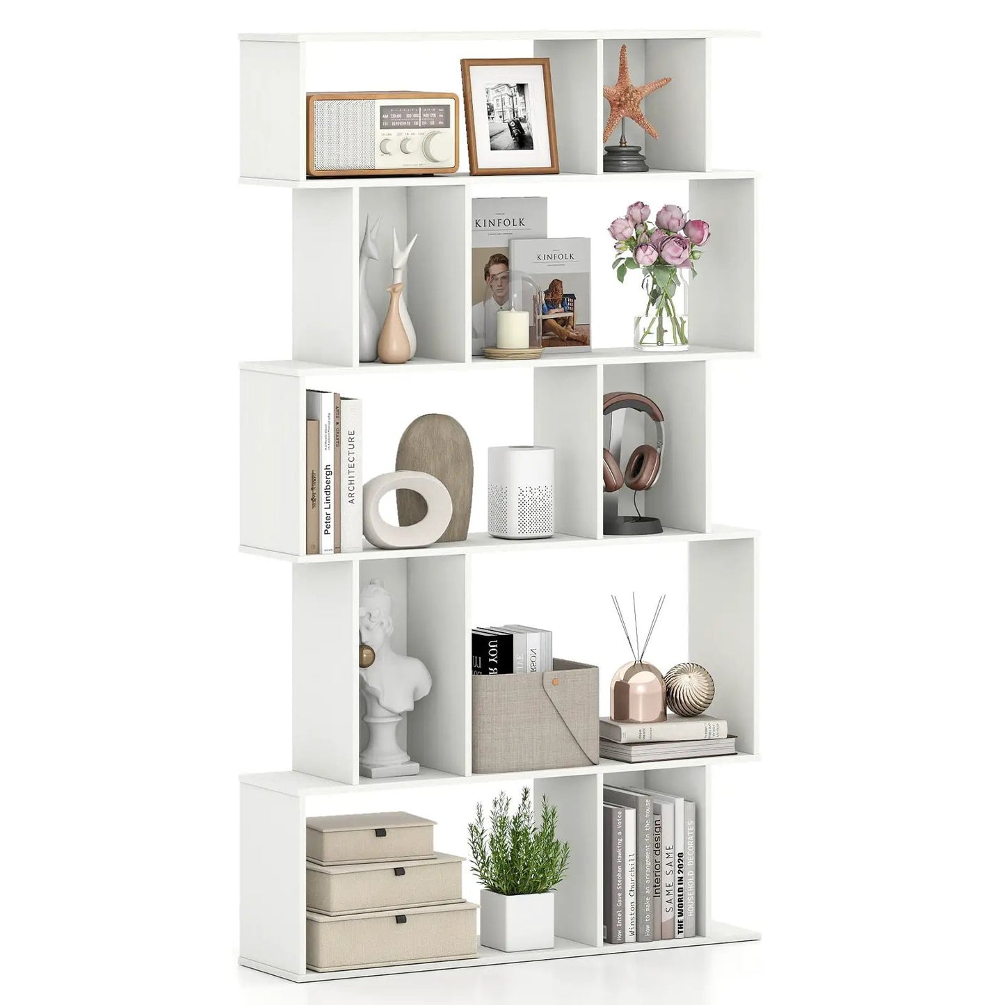 Geometric Bookshelf 5-Tier with Open Shelves