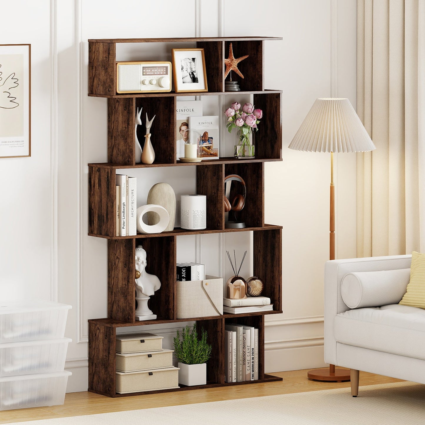 Geometric Bookcase Set of 2 5 Tier Open Shelves