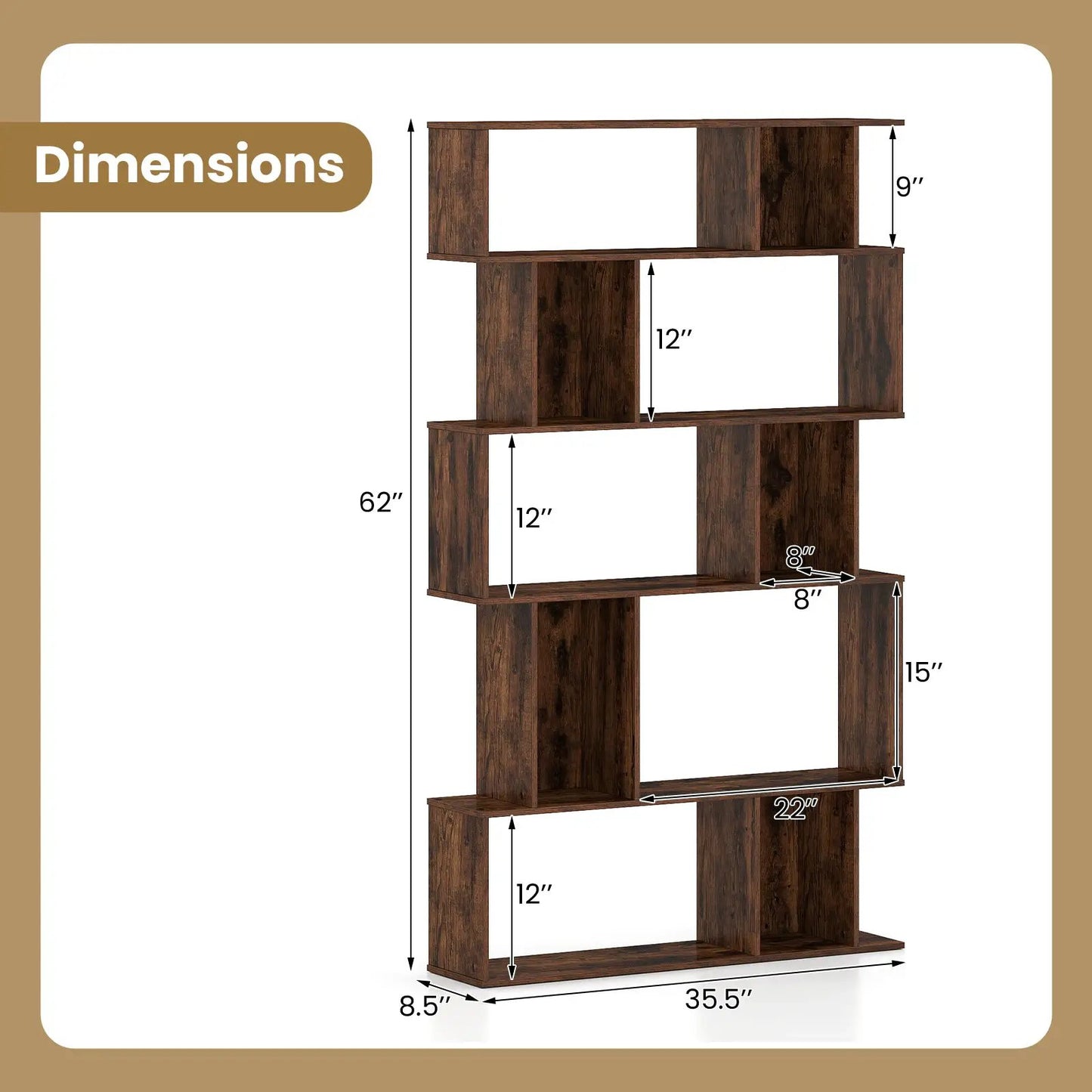 Geometric Bookcase Set of 2 5 Tier Open Shelves