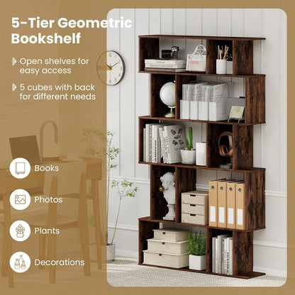 Geometric Bookcase Set of 2 5 Tier Open Shelves