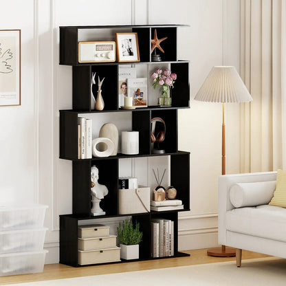 Geometric Bookcase Set of 2 5 Tier Open Shelves