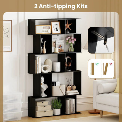 Geometric Bookcase Set of 2 5 Tier Open Shelves