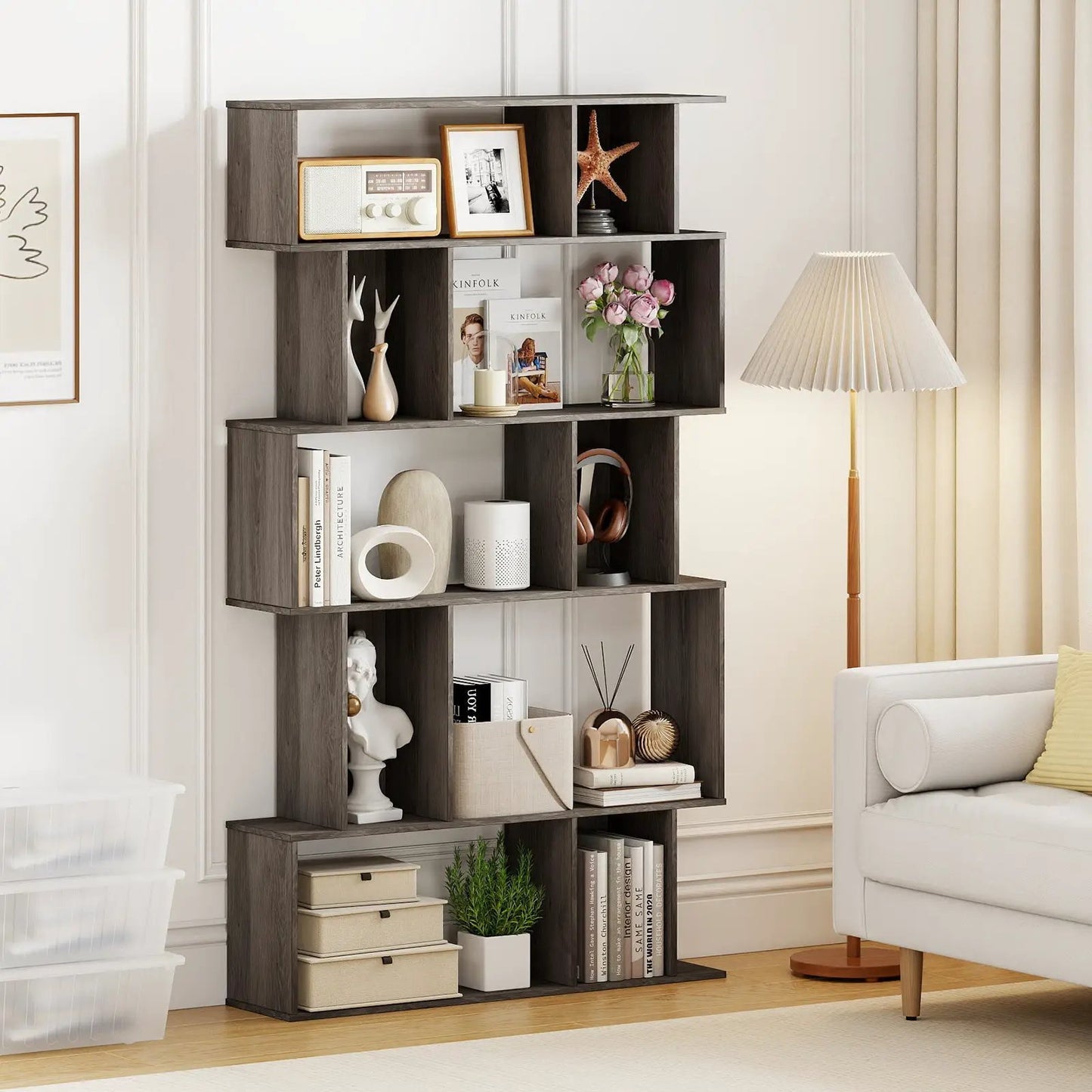 Geometric Bookcase Set of 2 5 Tier Open Shelves