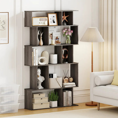 Geometric Bookcase Set of 2 5 Tier Open Shelves