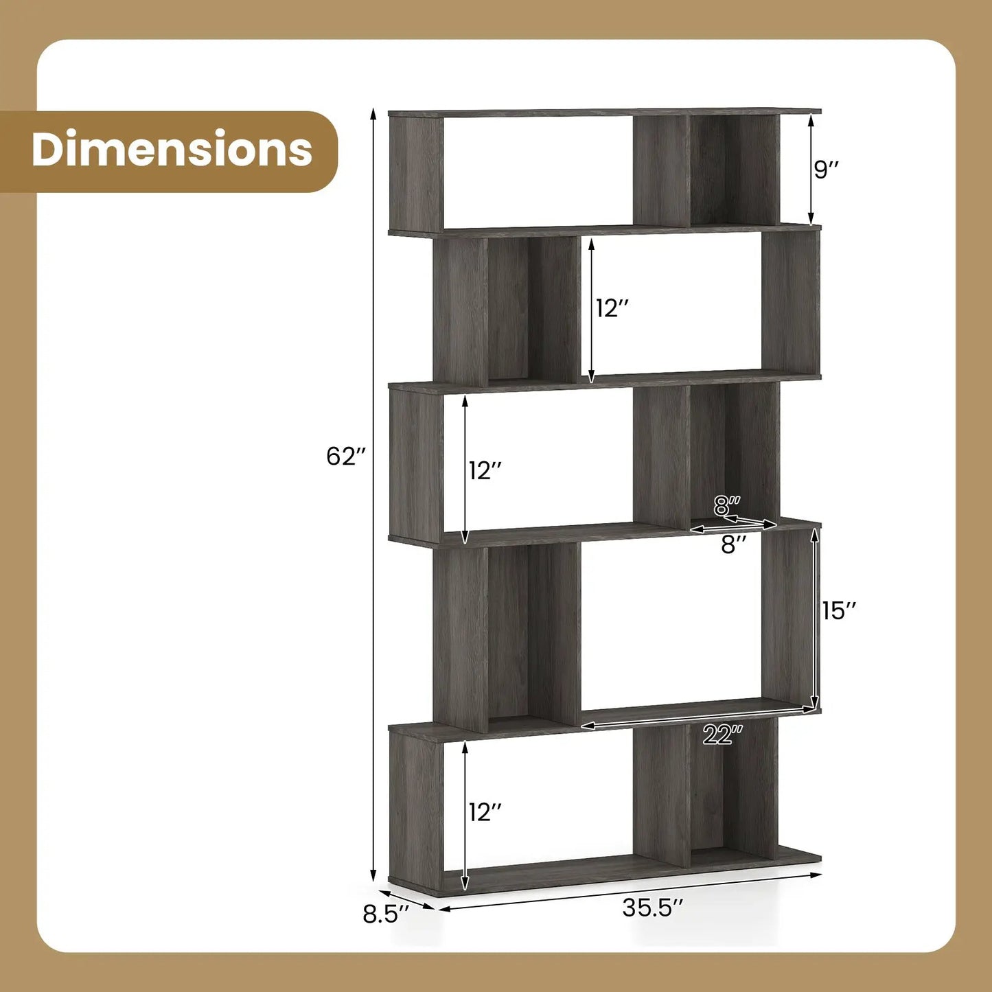 Geometric Bookcase Set of 2 5 Tier Open Shelves