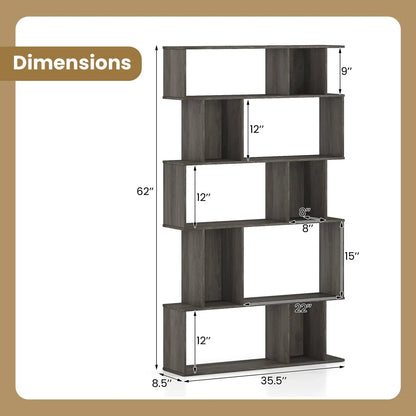 Geometric Bookcase Set of 2 5 Tier Open Shelves