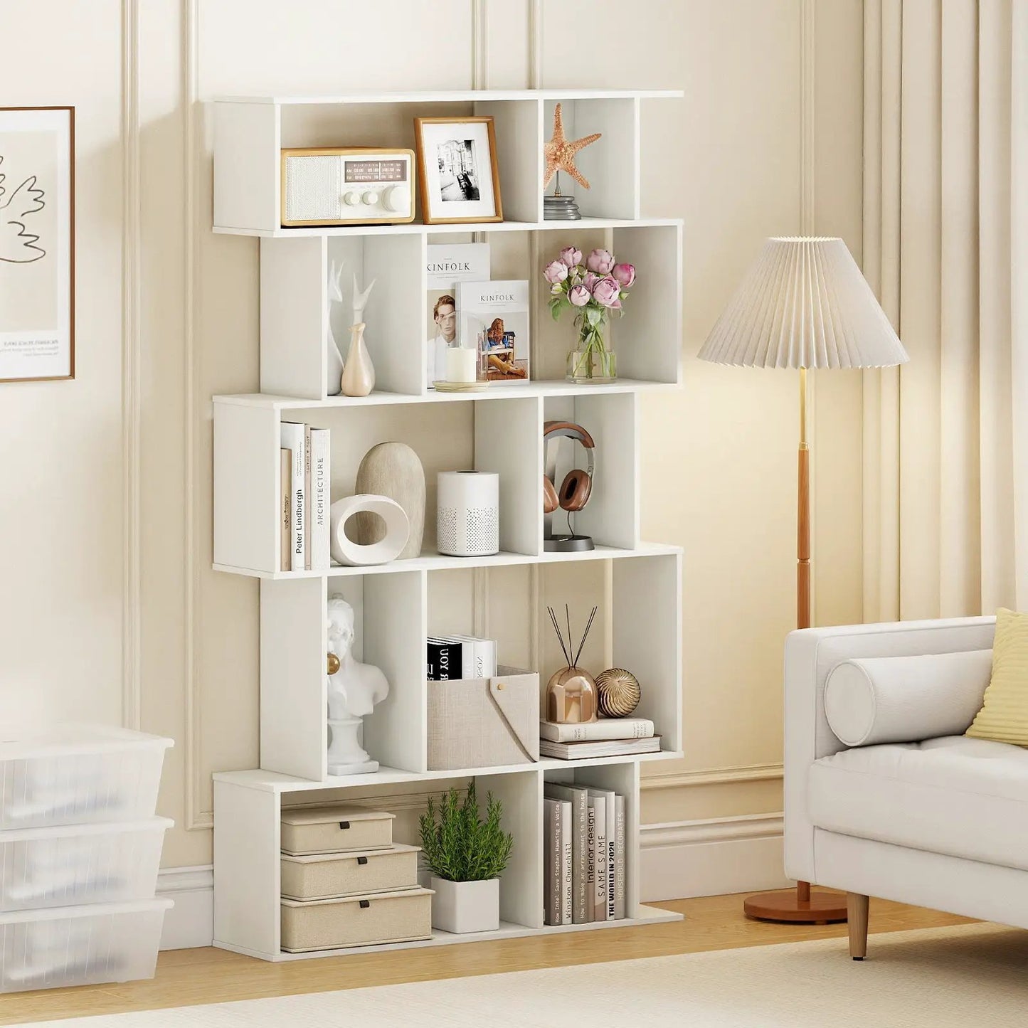 Geometric Bookcase Set of 2 5 Tier Open Shelves