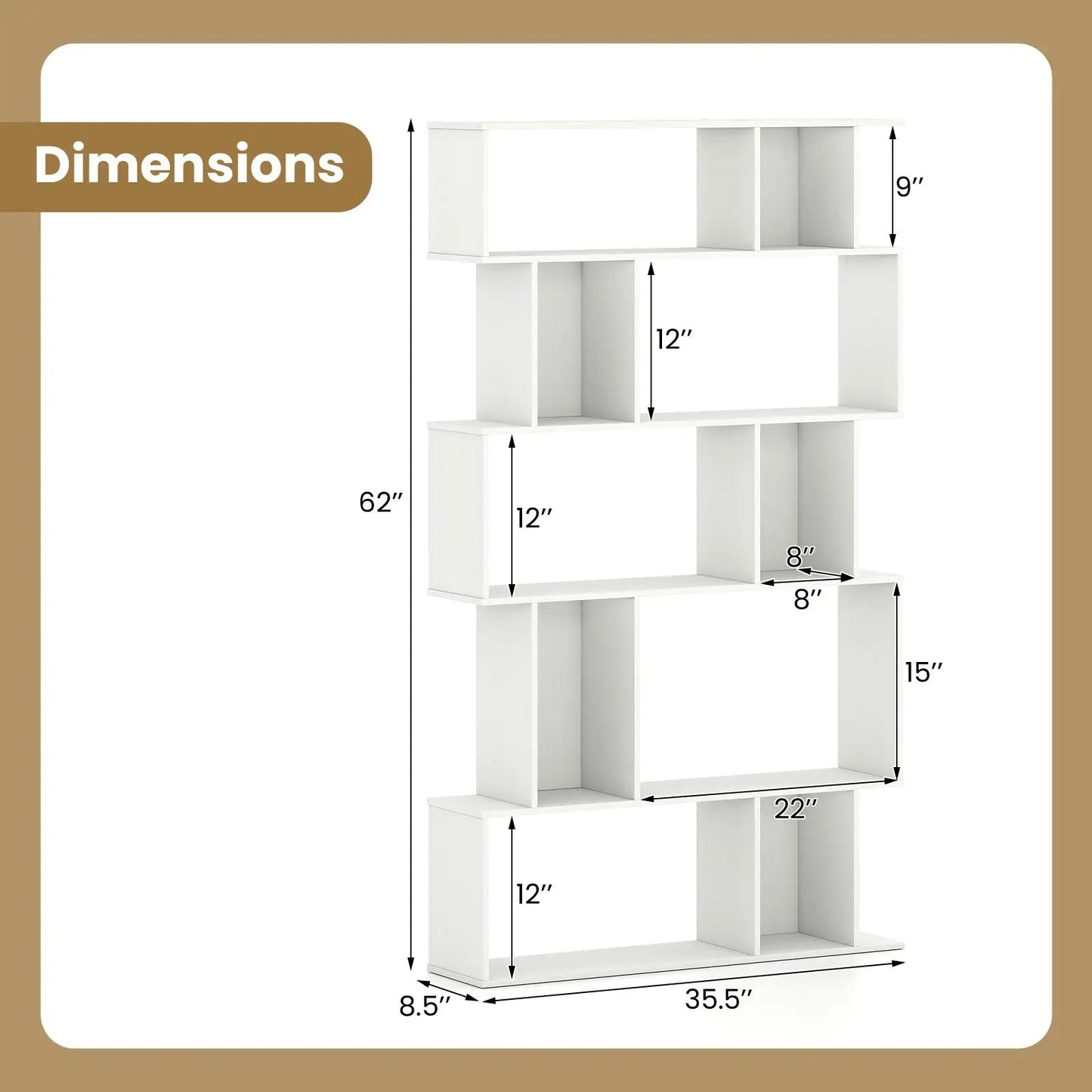 Geometric Bookcase Set of 2 5 Tier Open Shelves