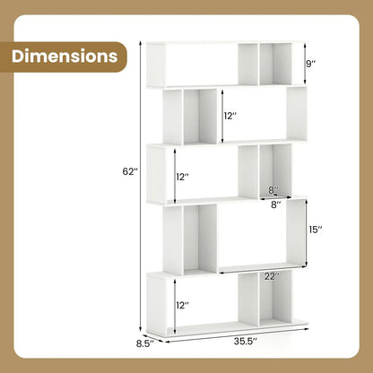 Geometric Bookcase Set of 2 5 Tier Open Shelves