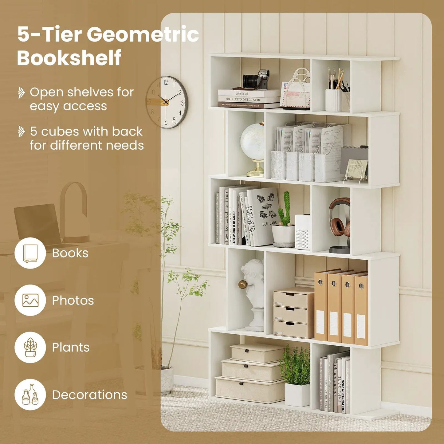 Geometric Bookcase Set of 2 5 Tier Open Shelves