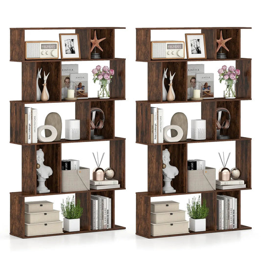 Geometric Bookcase Set of 2 5 Tier Open Shelves