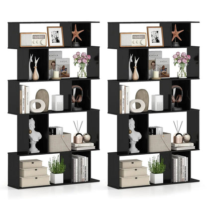 Geometric Bookcase Set of 2 5 Tier Open Shelves