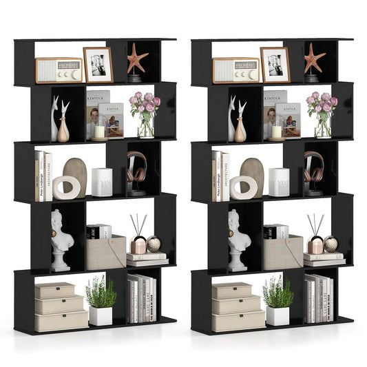 Geometric Bookcase Set of 2 5 Tier Open Shelves