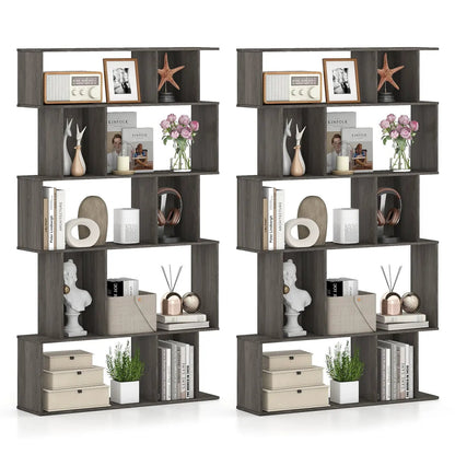 Geometric Bookcase Set of 2 5 Tier Open Shelves
