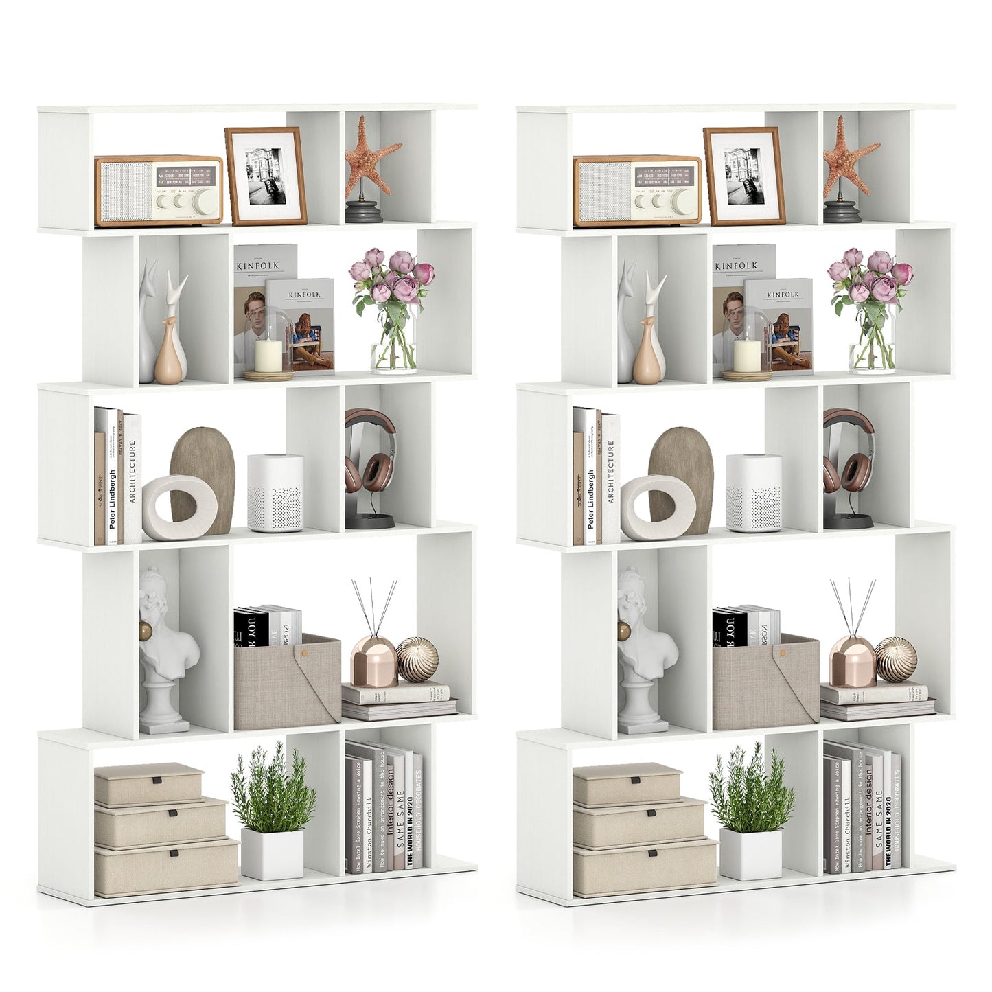 Geometric Bookcase Set of 2 5 Tier Open Shelves
