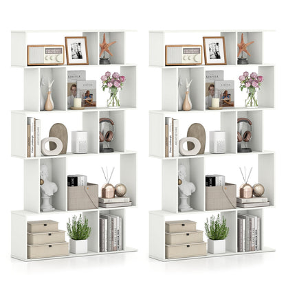 Geometric Bookcase Set of 2 5 Tier Open Shelves