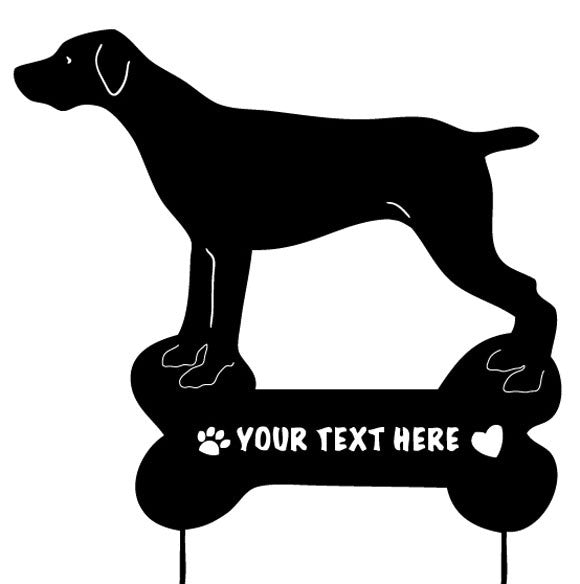 German Shorthaired Pointer garden stake by Rustica Ornamentals, black on base with text on Tampa Home & Garden Store