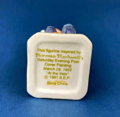 Get Well Soon Porcelain Figurine of Boy Holding Sick Dog. Inspired by Norman Rockwell's Saturday Evening Post Cover: "At the Vets." - Tampa Home & Garden Store