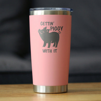Gettin Piggy - Insulated Coffee Tumbler Cup with Sliding Lid - Stainless Steel Insulated Mug - Pig Themed Coffee Gifts - Tampa soil911.com