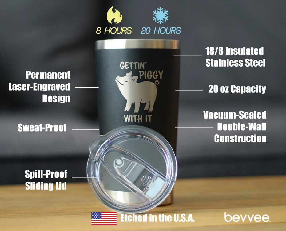 Gettin Piggy - Insulated Coffee Tumbler Cup with Sliding Lid - Stainless Steel Insulated Mug - Pig Themed Coffee Gifts - Tampa soil911.com