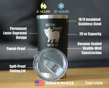 Gettin Piggy - Insulated Coffee Tumbler Cup with Sliding Lid - Stainless Steel Insulated Mug - Pig Themed Coffee Gifts - Tampa soil911.com