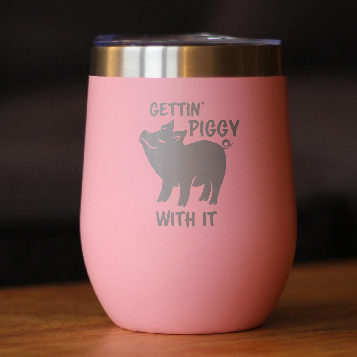 Gettin Piggy - Wine Tumbler Glass with Sliding Lid - Stainless Steel Insulated Mug - Cute Pig Decor Gifts - Tampa soil911.com