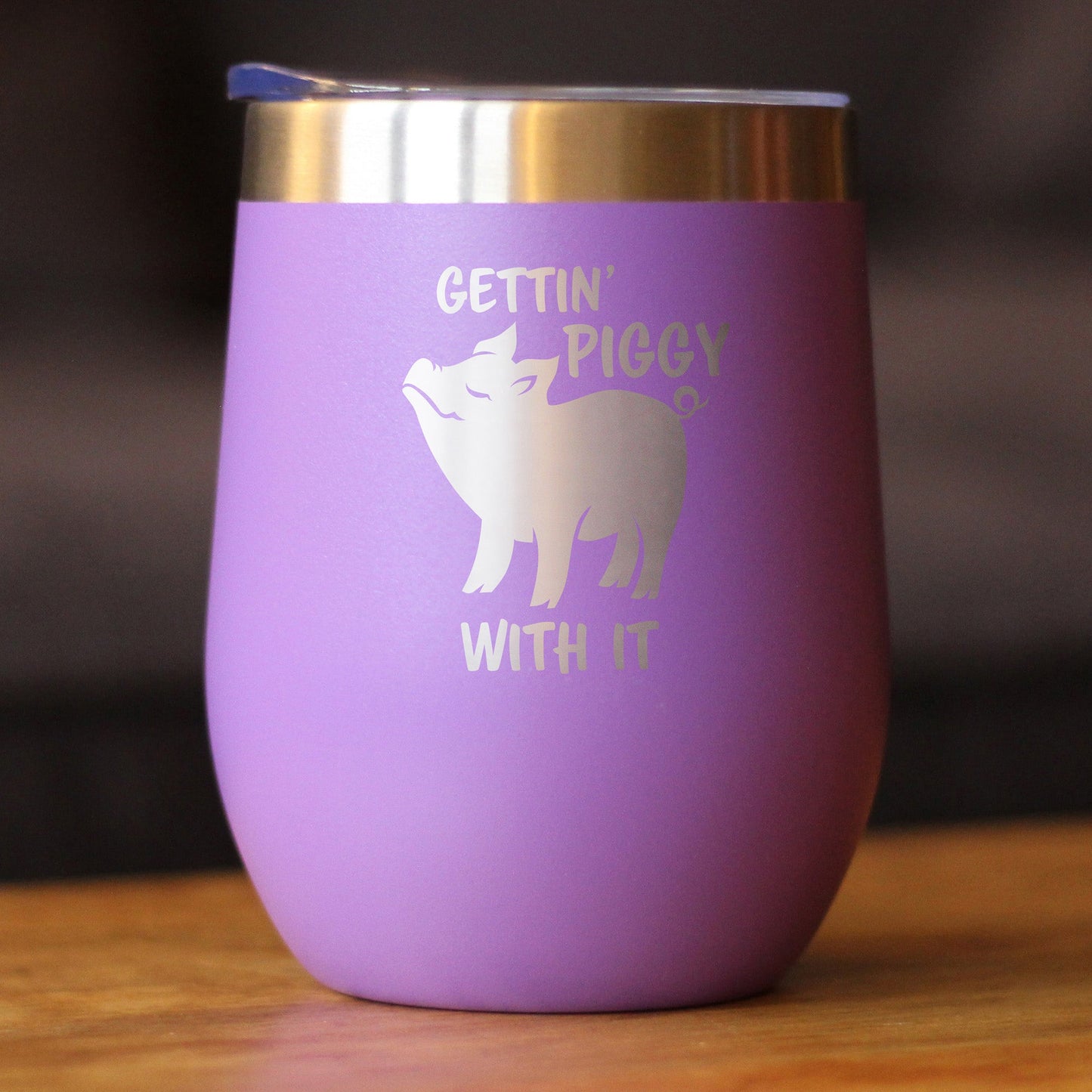 Gettin Piggy - Wine Tumbler Glass with Sliding Lid - Stainless Steel Insulated Mug - Cute Pig Decor Gifts - Tampa Home & Garden Store