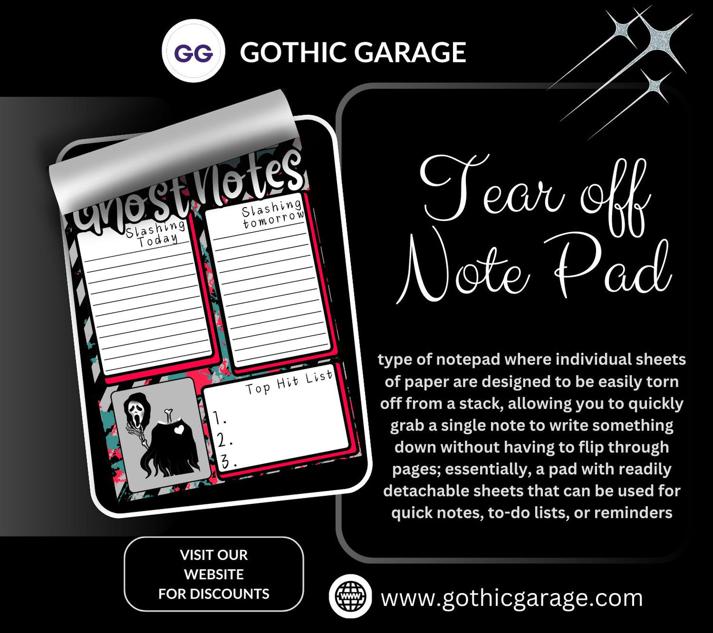 Ghost Notes Slasher Notepad: Spooky To-Do List Stationery - Tampa Home & Garden Store
