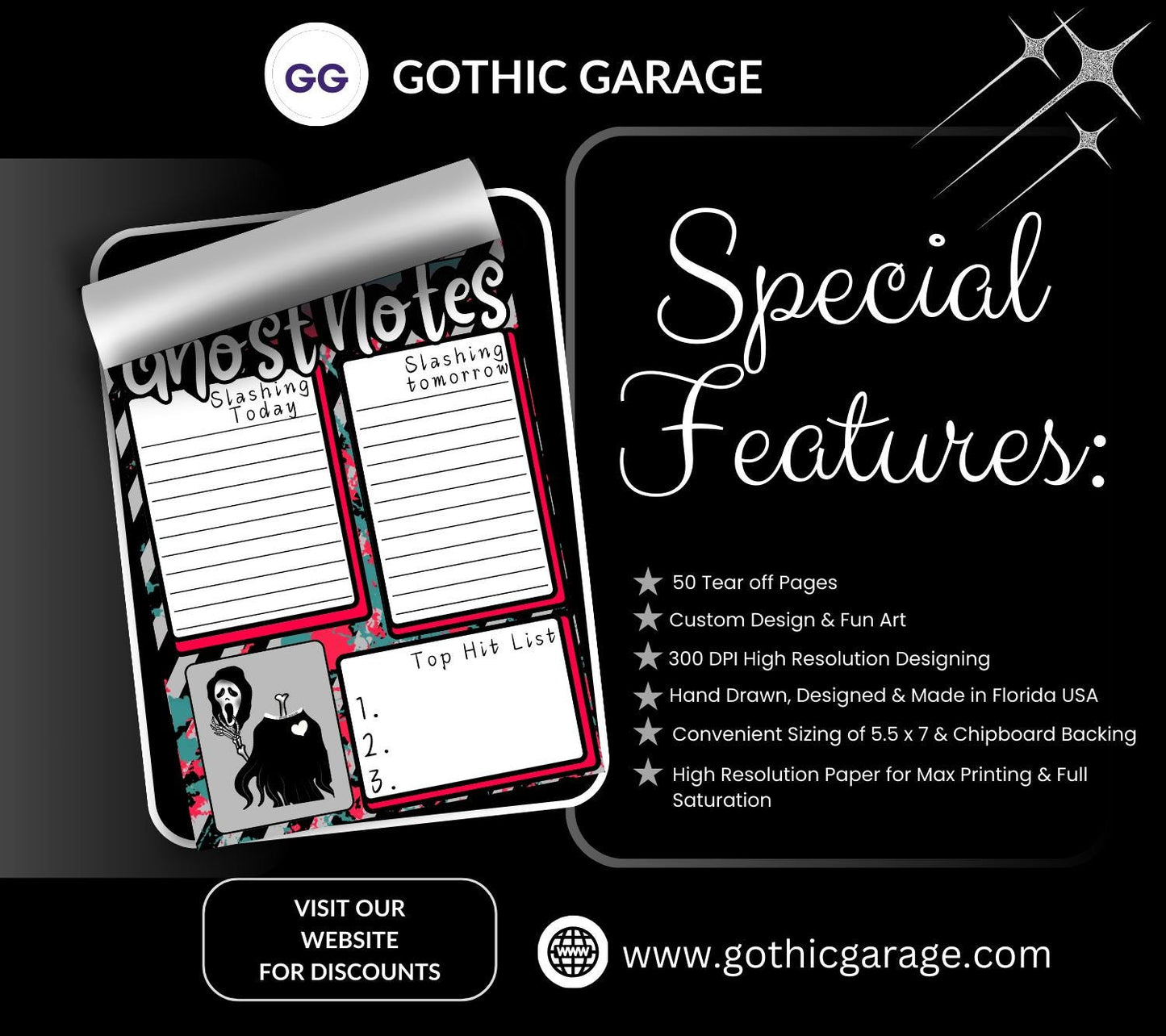 Ghost Notes Slasher Notepad: Spooky To-Do List Stationery - Tampa Home & Garden Store