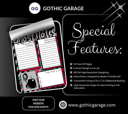 Ghost Notes Slasher Notepad: Spooky To-Do List Stationery - Tampa Home & Garden Store