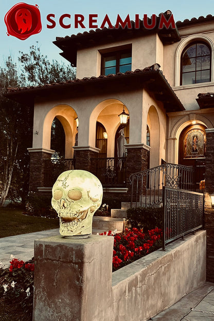 Lámpara de utilería animatrónica con forma de calavera gigante de 50 cm de altura, de poliresina resistente, decoración de Halloween