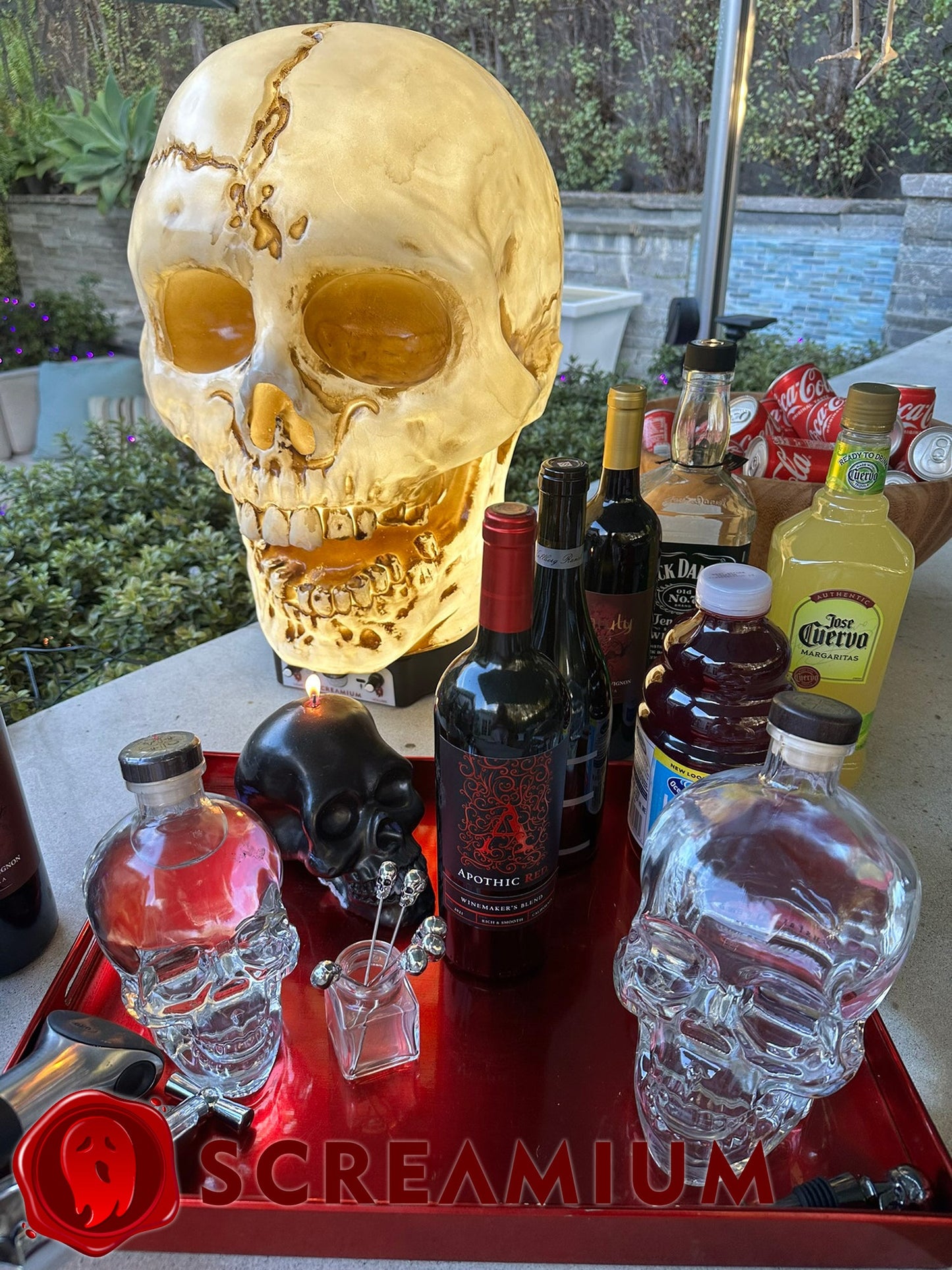 Lámpara de utilería animatrónica con forma de calavera gigante de 50 cm de altura, de poliresina resistente, decoración de Halloween