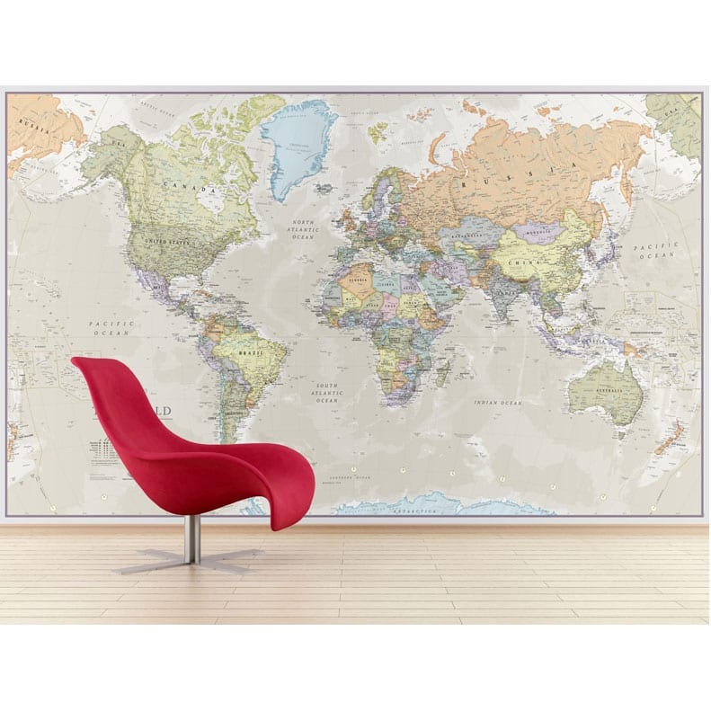 Giant World Wall Map Mural (antique) - Tampa Home & Garden Store