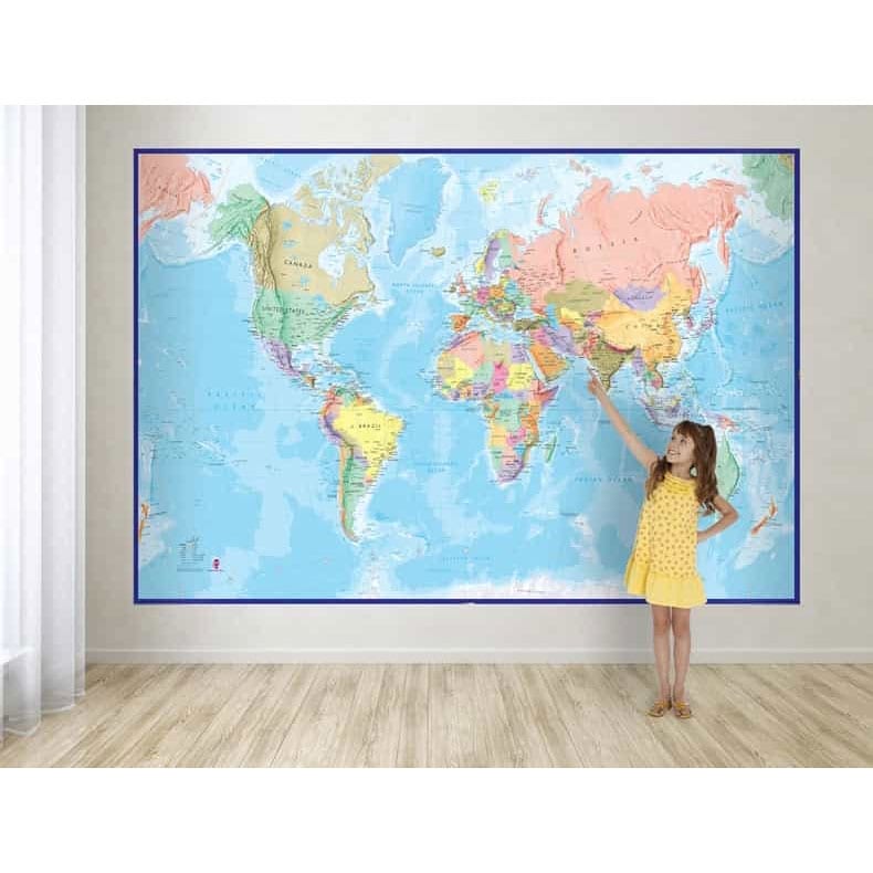 Giant World Wall Map Mural (blue) - Tampa Home & Garden Store