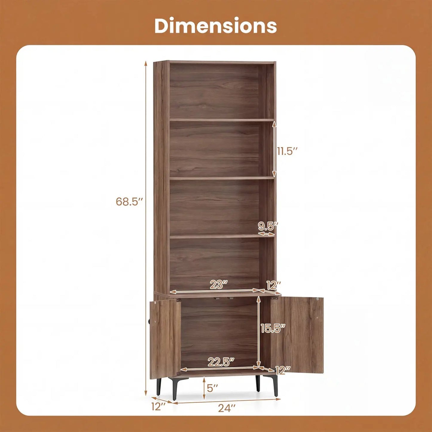 Bookshelf with Doors and 2 Anti Tipping Kits