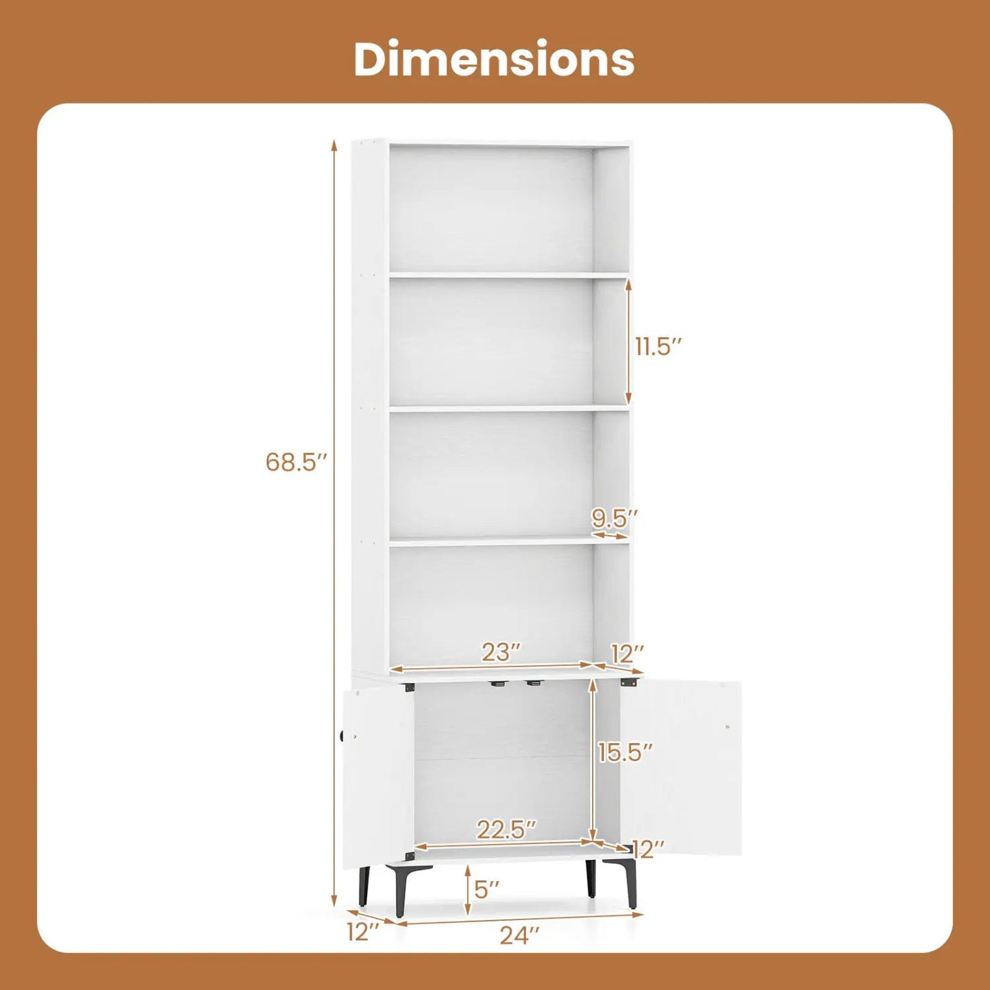 Bookshelf with Doors and 2 Anti Tipping Kits