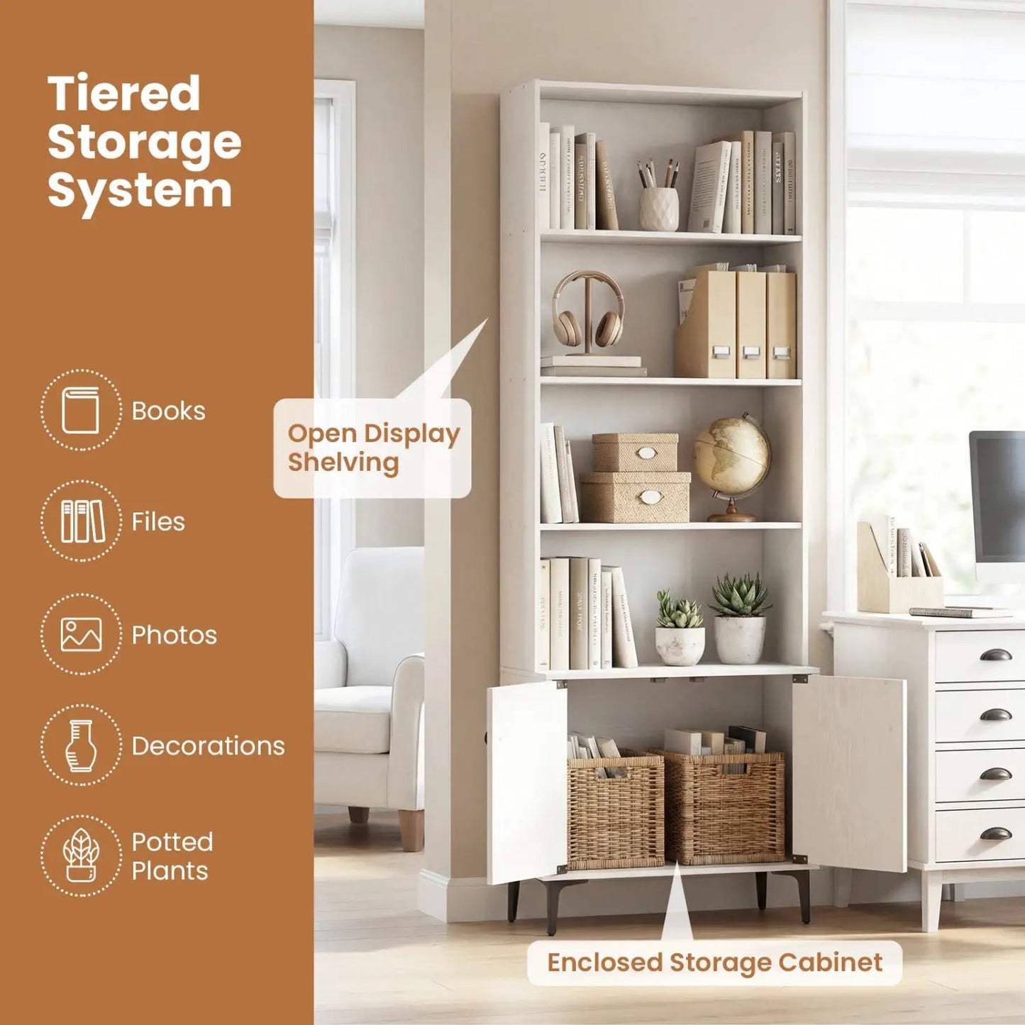 Bookshelf with Doors and 2 Anti Tipping Kits