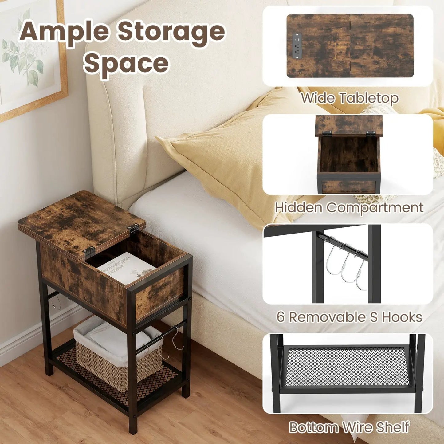 End Table With Charging Station and Usb Ports
