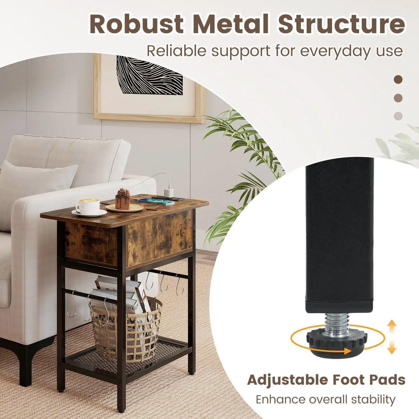 End Table With Charging Station and Usb Ports