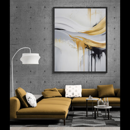 Canvas Print: Gilded Flow by Tailored Canvases; gold and white abstract swirls with black drips on Tampa Home & Garden Store